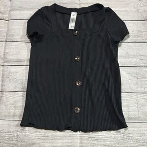 Heart & Arrow Black Button-Front Short Sleeve Shirt size 7/8